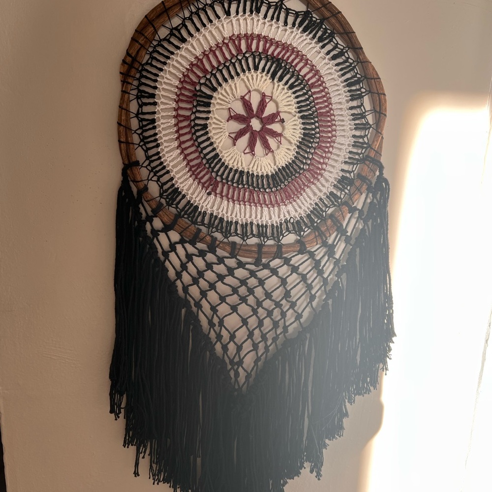 Handcrafted Bohemian Wall Hanging with Black and White Accents